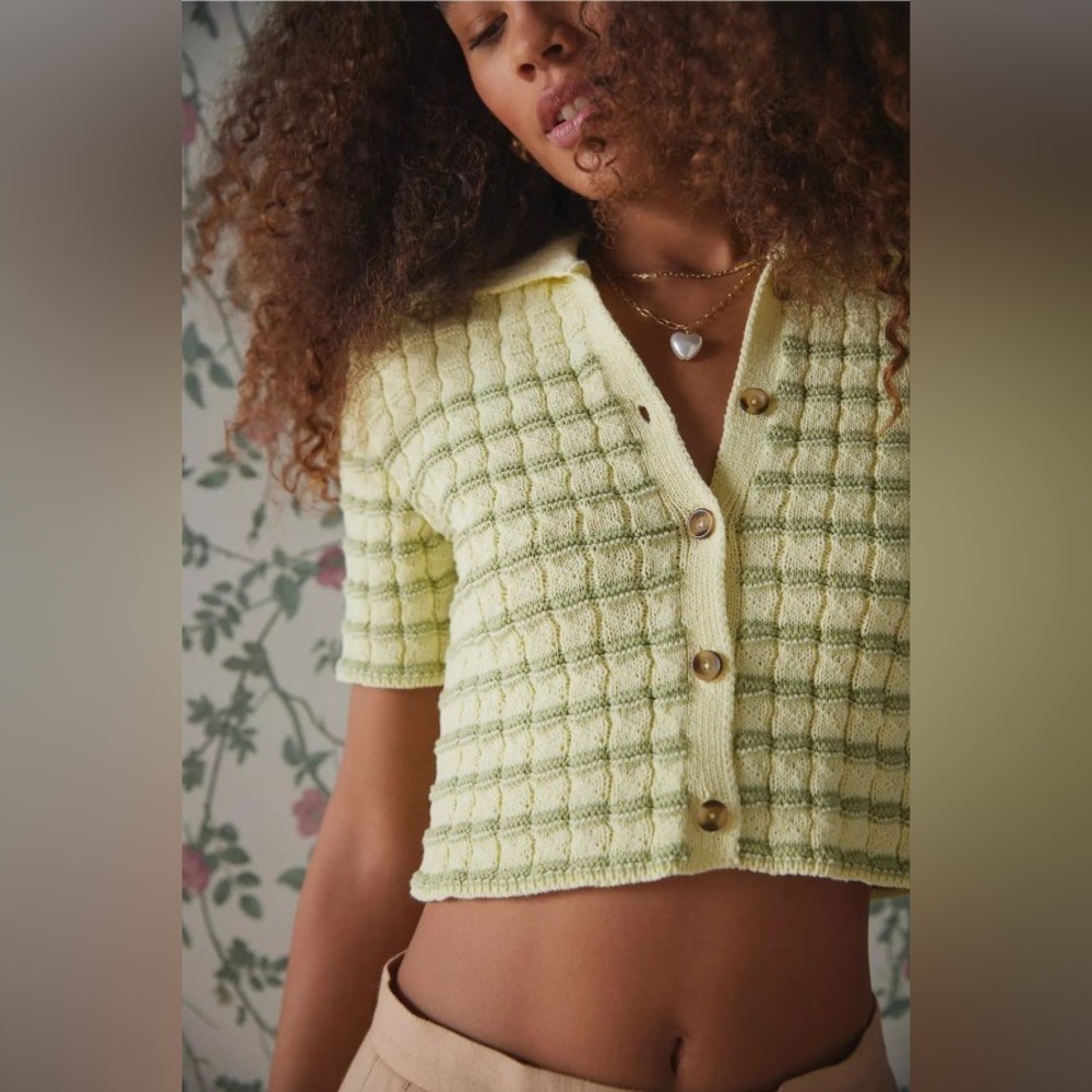 NWT Urban Outfitters Women's Green and Yellow Crop-top